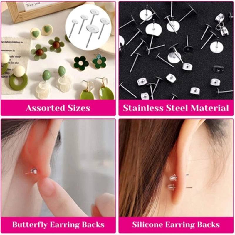 

13MC 1800Pcs/Box Earring Making Supplies with Alloy Earring Posts Earring Backs for DIY Jewelry Studs Earrings