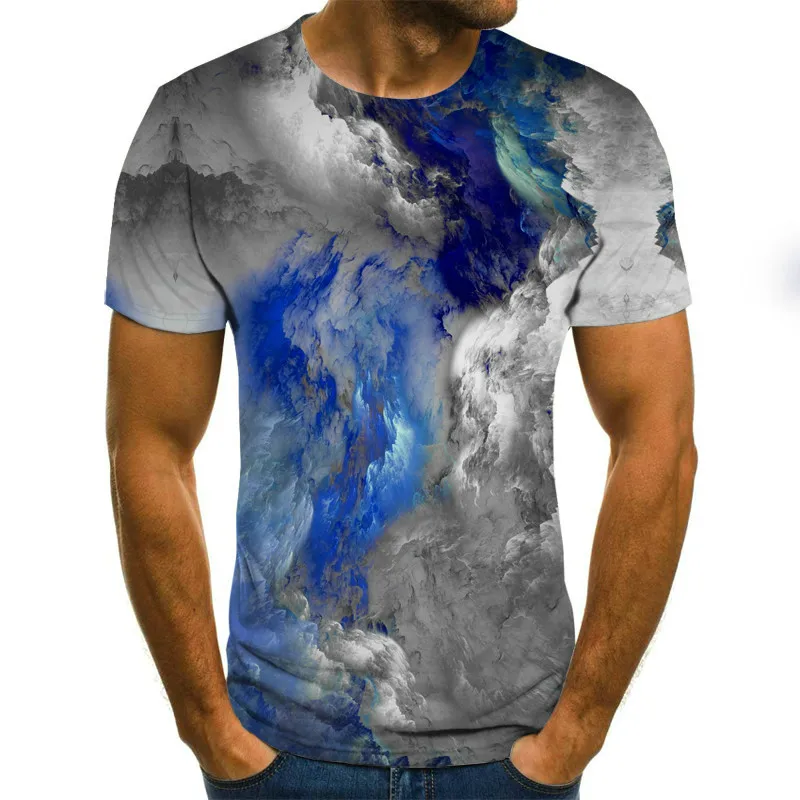 

2021 Summer Streetwear Harajuku Style Men's Short Sleeve O-Neck T-Shirt Anime Ink Painting 3D Printing XL