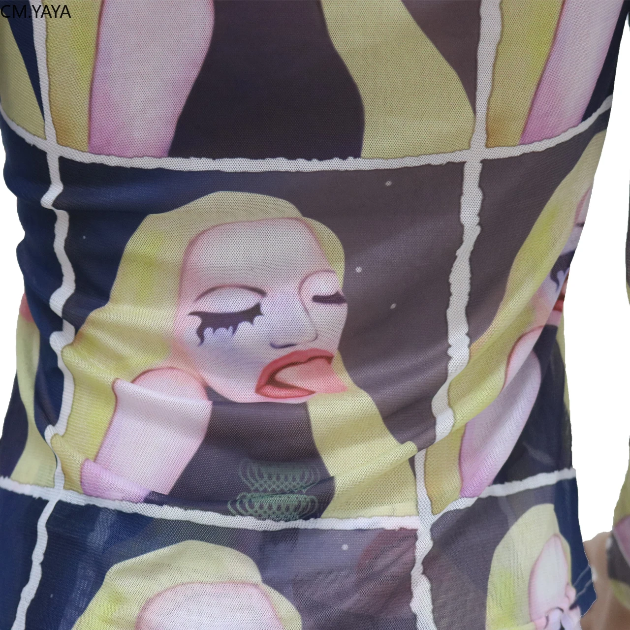 Новинка 2019 года женская одежда с круглым вырезом и длинными рукавами сетчатый