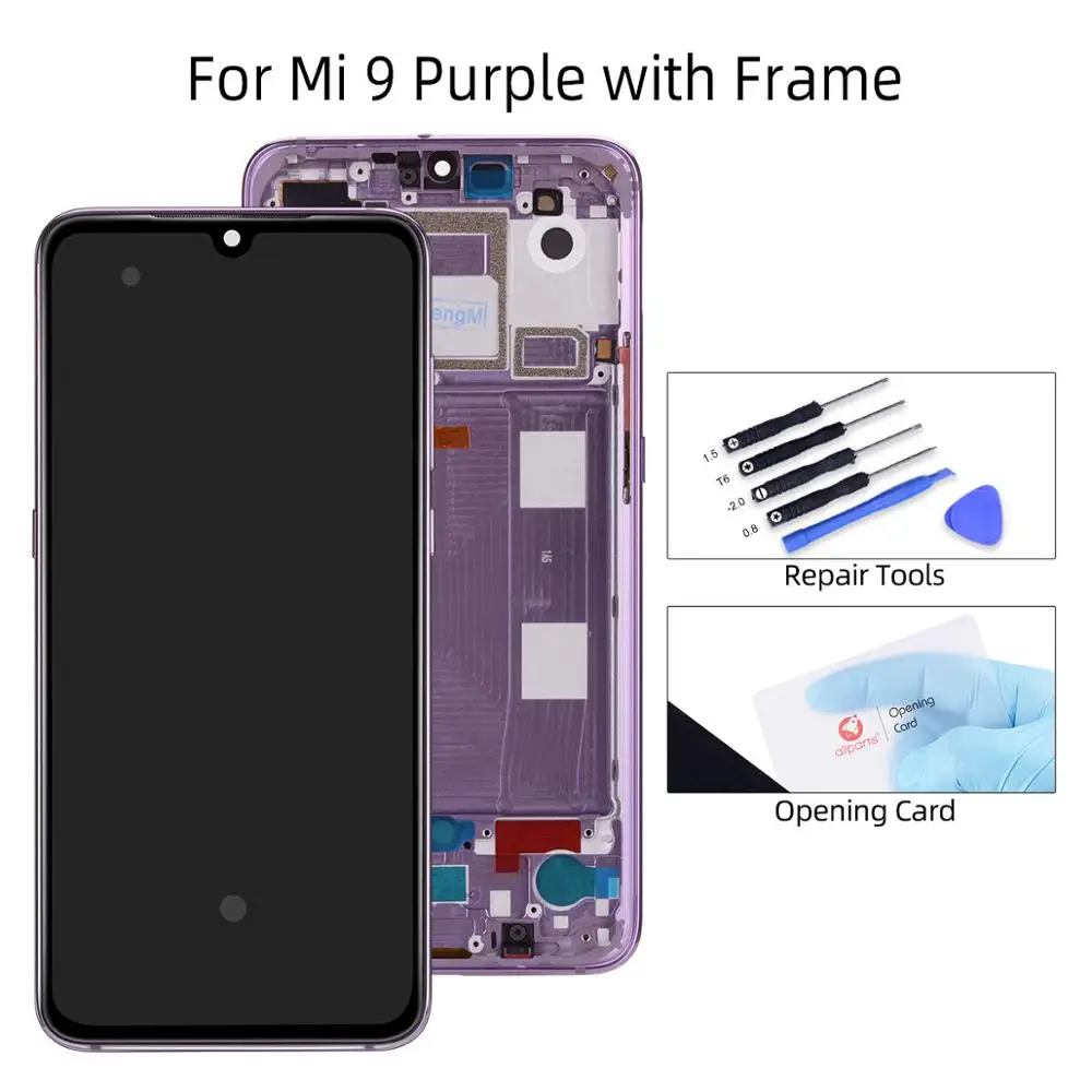 AMOLED ЖК-дисплей для Xiaomi Mi 9 ЖК-дисплей сенсорный экран с рамкой для Xiaomi Mi 9 SE ЖК-дисплей подарок клей инструмент - Цвет: Mi 9 Purple Frame