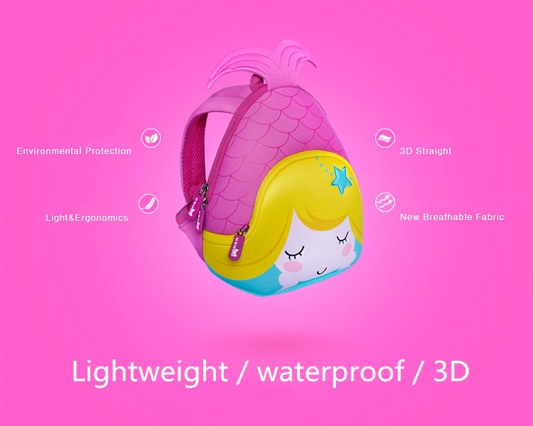NOHOO Школьные сумки для девочек Русалка 3D мультфильм Детская сумка хорошего качества, рюкзак детский сад, милые маленьк