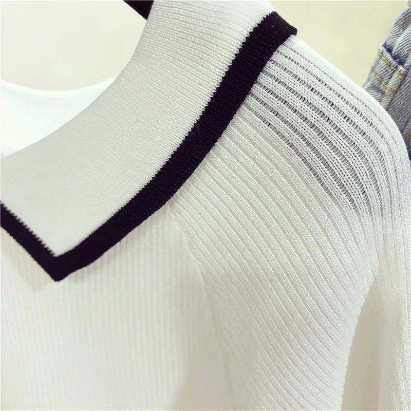 Женская трикотажная футболка с коротким рукавом и жемчугом полосатые футболки