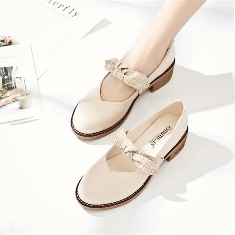 

2021 Shallow mouth single shoes women's mid-heel new style all-match Korean student small leather shoes women's thick heel summe