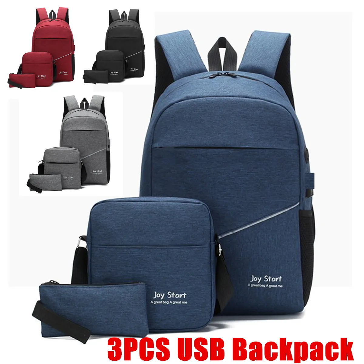 

3 PCS Men Backpack USB Charging Men's Bag Casual Multifunctional Backpacks Men School Bags 3 sets Backpacks Night Reflective