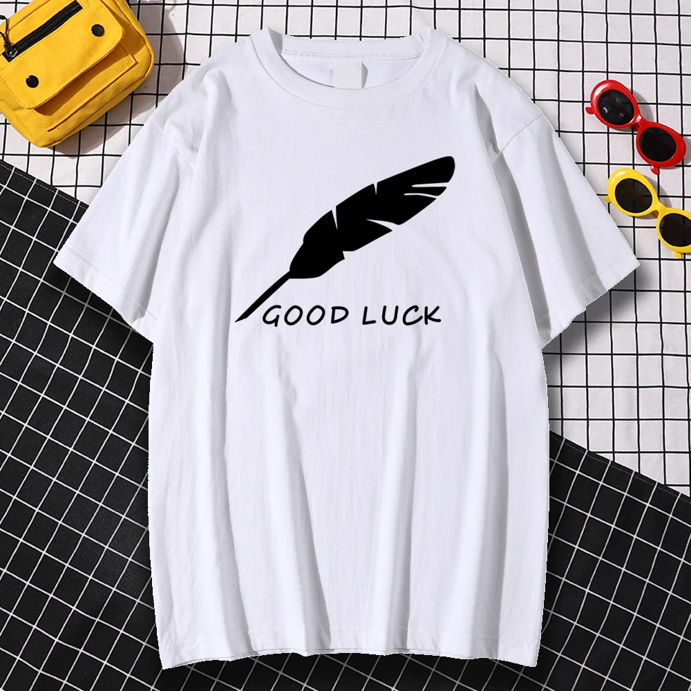 

Streetwear Summer 2021 Men T Shirts Short Sleeve Cotten Mens Clothing O-Neck Top Tees Man Slim Tshirt GOOD LUCK Print T-Shirt