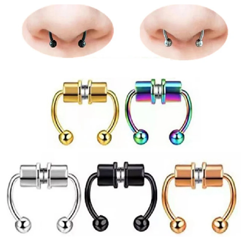 

2021 New Hot Punk Nose Ring Reusable Alloy Fake Magnetic False Nose Ring Horseshoes Non Piercing Hoop Jewelry for Party Bar