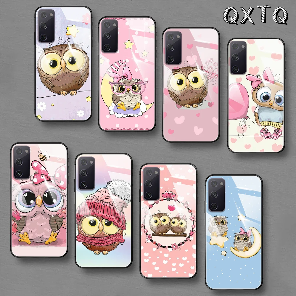 

Owl Owls Cute Cartoon Tempered Glass Phone Case For Samsung Galaxy Note S 8 9 10 20 21 E Plus Ultra M 31 51 FE Cover Cell Back