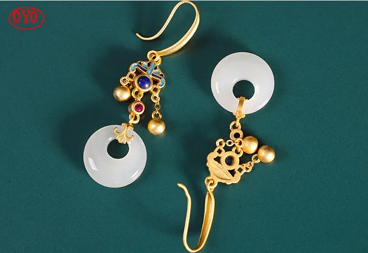 

Серебряные ювелирные изделия s925, серьги в этническом стиле, женские серьги с кисточками из гетяня и нефрита