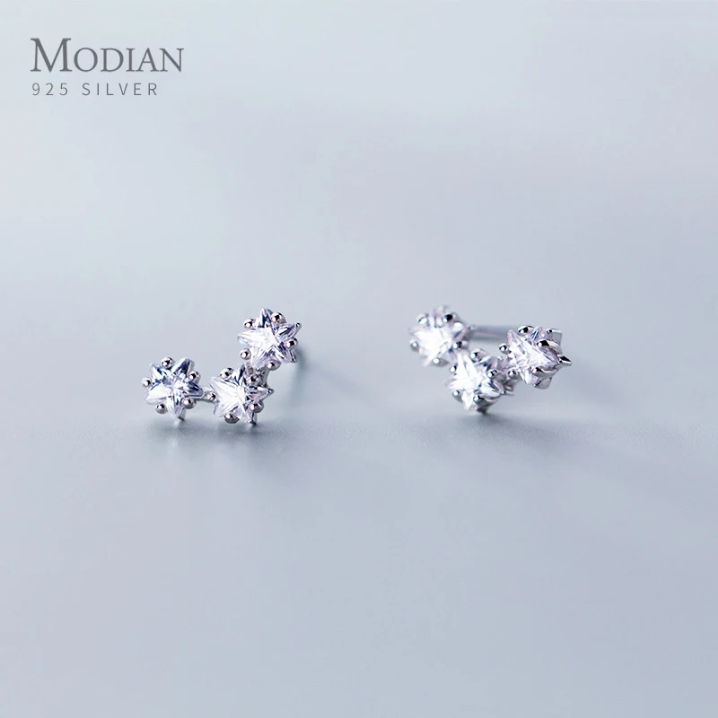 

Modian Genuine 925 Sterling Silver Stars Shape Cubic Zirconia Cute Charm Stud Earrings for Women Sterling Silver Jewelry Gif