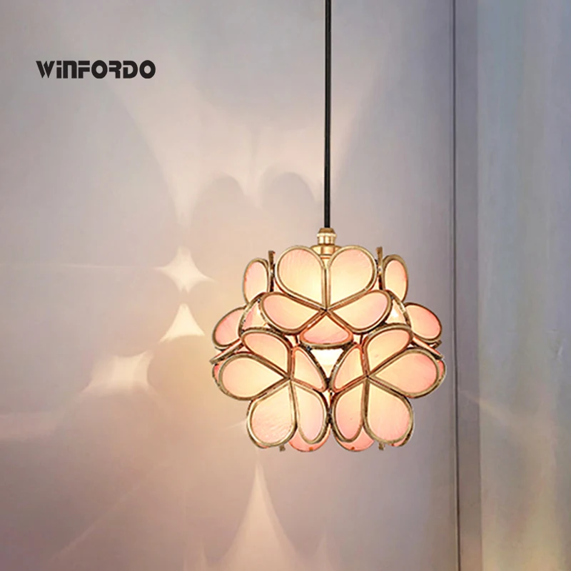 

Northern Europe Warm Ins Bedside ChandelierJapanese Glass Porch Balcony Girl Heart Children's Room Copper Chandelier