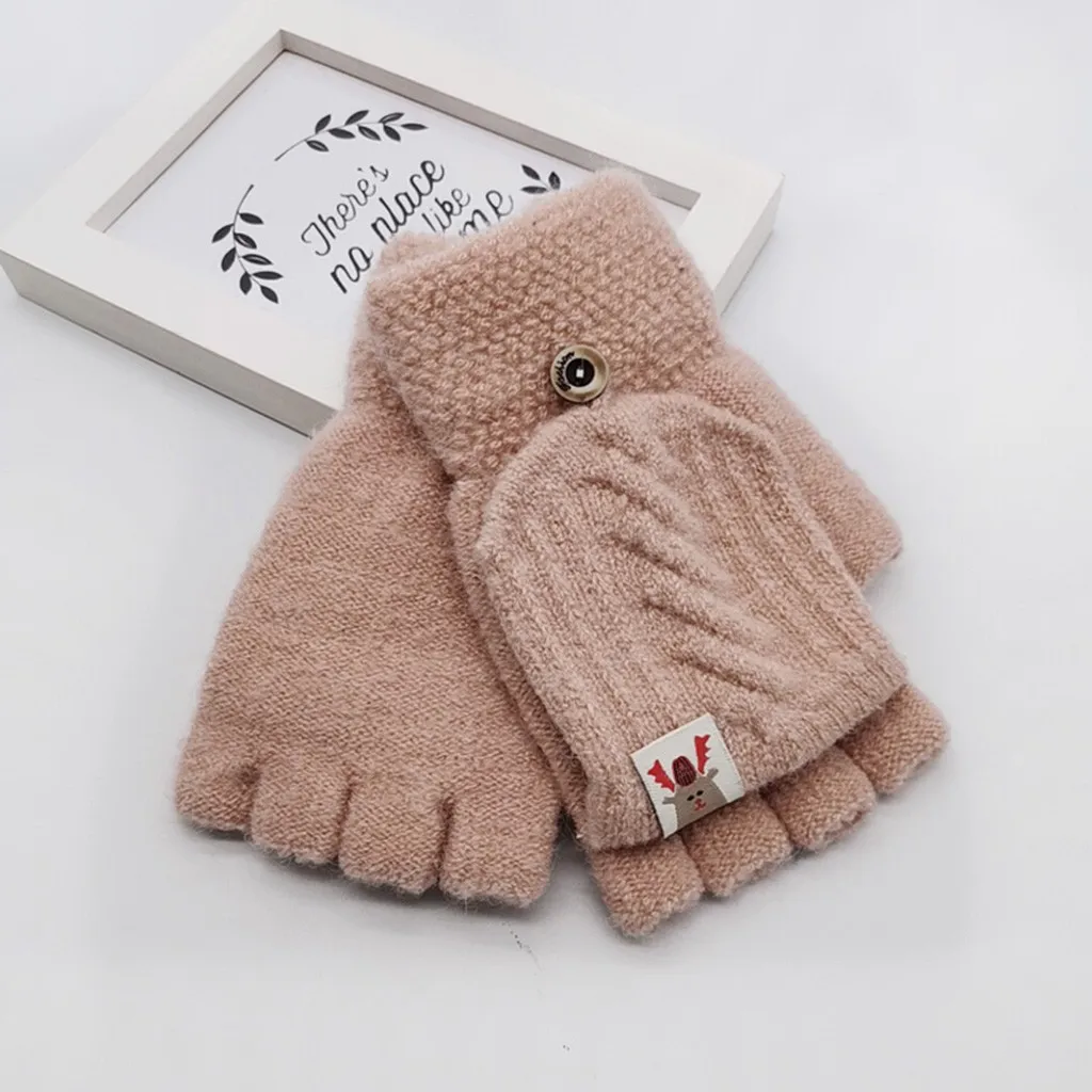New Design Fashion Unisex Children Kids Winter Warm Knitted Convertible Flip Top Fingerless Mittens Gloves Christmas gift | Детская