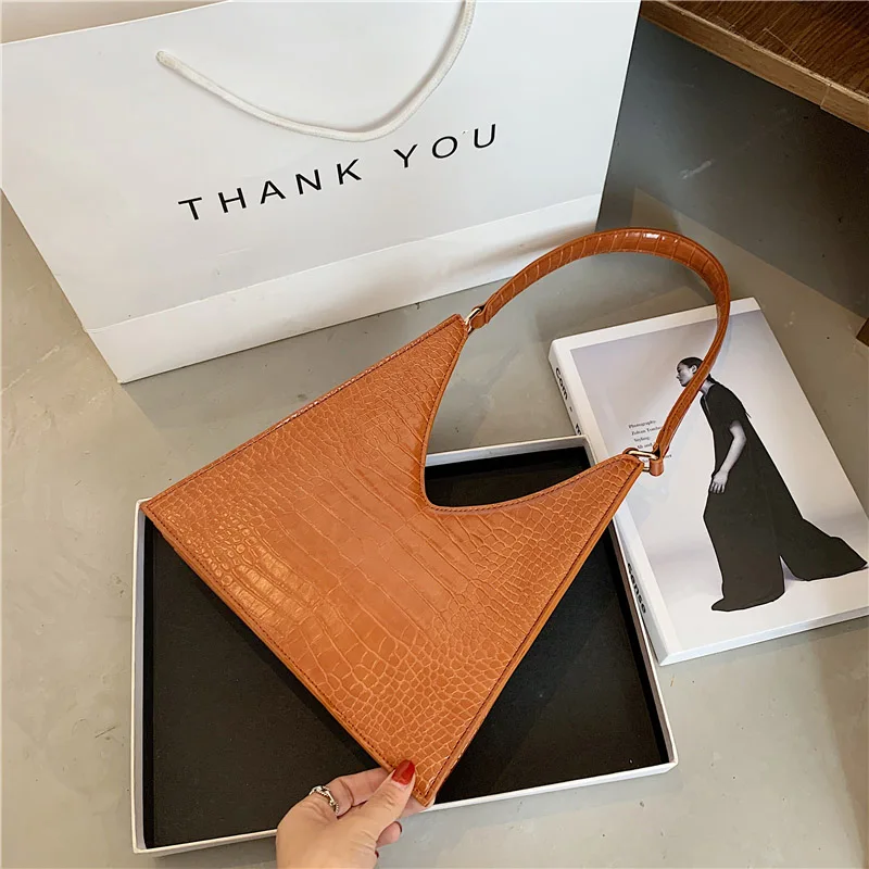 

Crocodile Pattern PU Leather Shoulder Bags For Women's 2020 New Designer Female Armpit Bags Solid Color Ladies Handbags Hand Bag