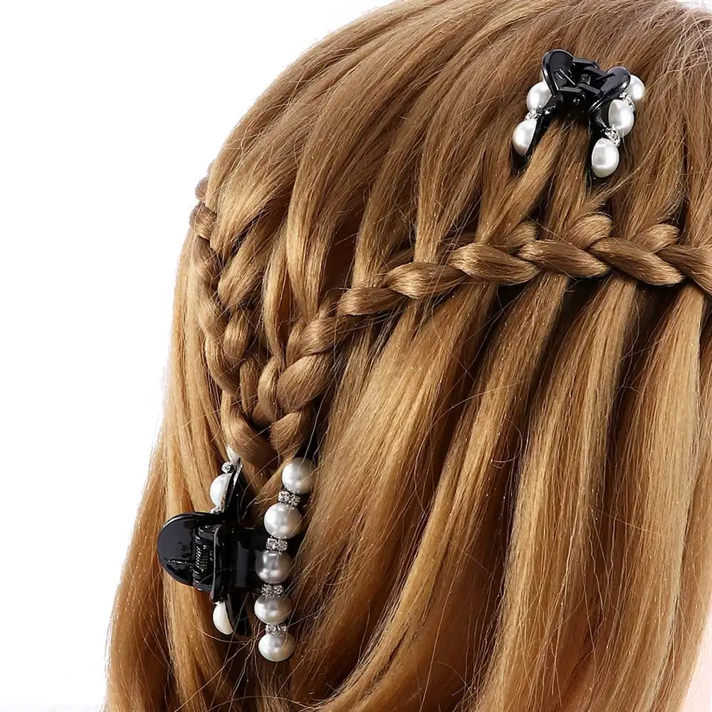 

2Pcs/set Elegant Black Hair Claw Two Sizes Crystal Pearl Plastic Hairpin Barrette New Hair Band Accessories for Women Girls