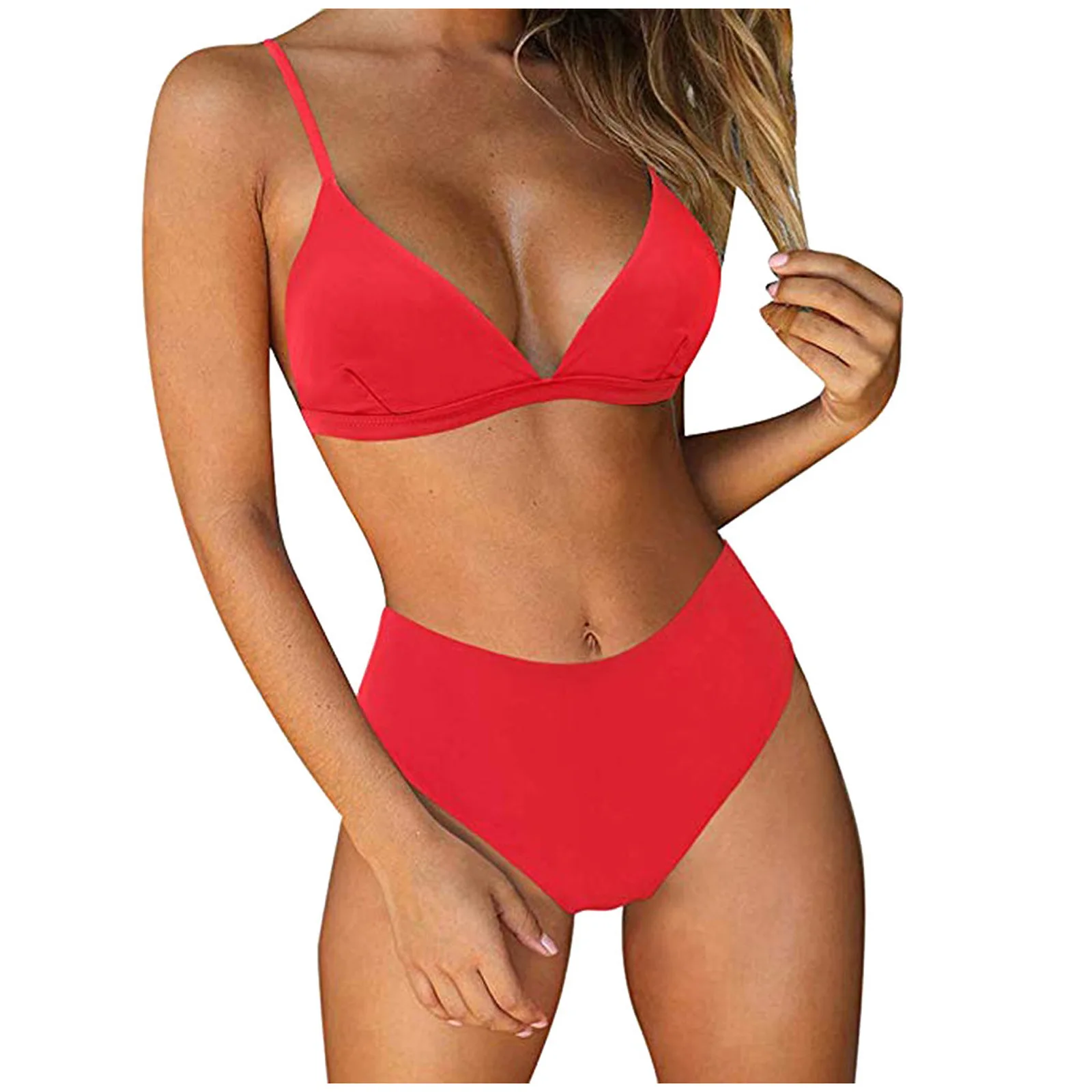 

Bikini swimsuit women's solid color printed suspenders halter back European and American sexy bikini swimwear