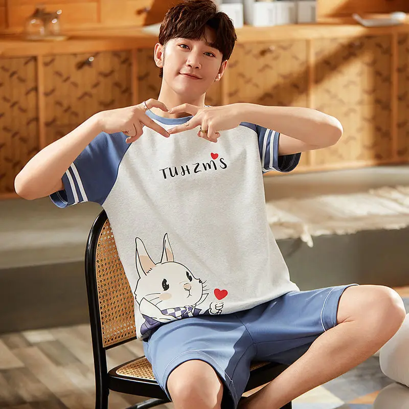 Женский летний пижамный комплект трикотажная Хлопчатобумажная Пижама одежда