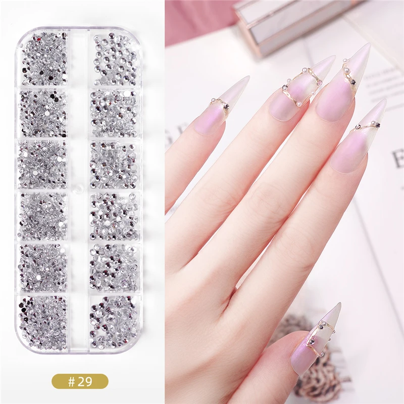12 Grid/Box Nail Art Glitter Flakes Rivet Rhinestone Semicircular Bordure Pearl 3D Slices Decorations Tips | Красота и здоровье