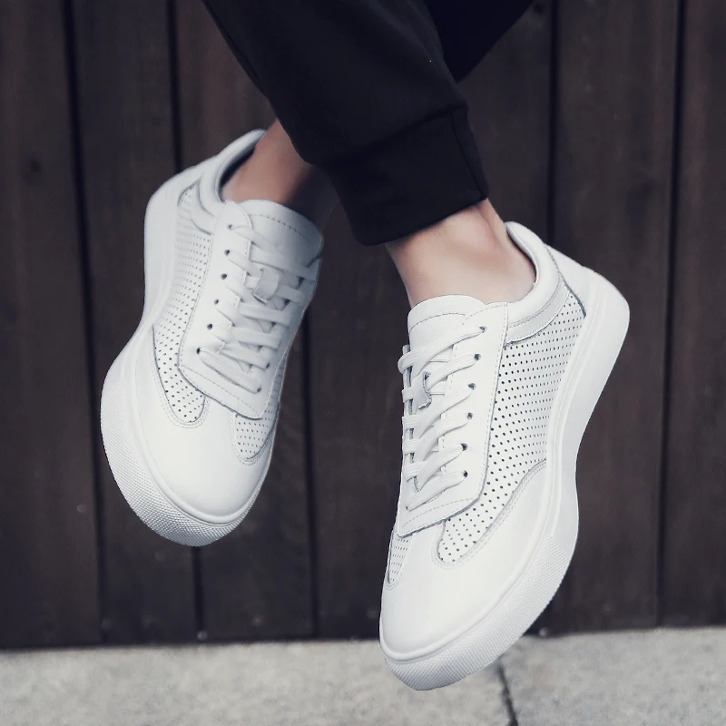 Мужская повседневная обувь из натуральной кожи черные модные удобные кроссовки