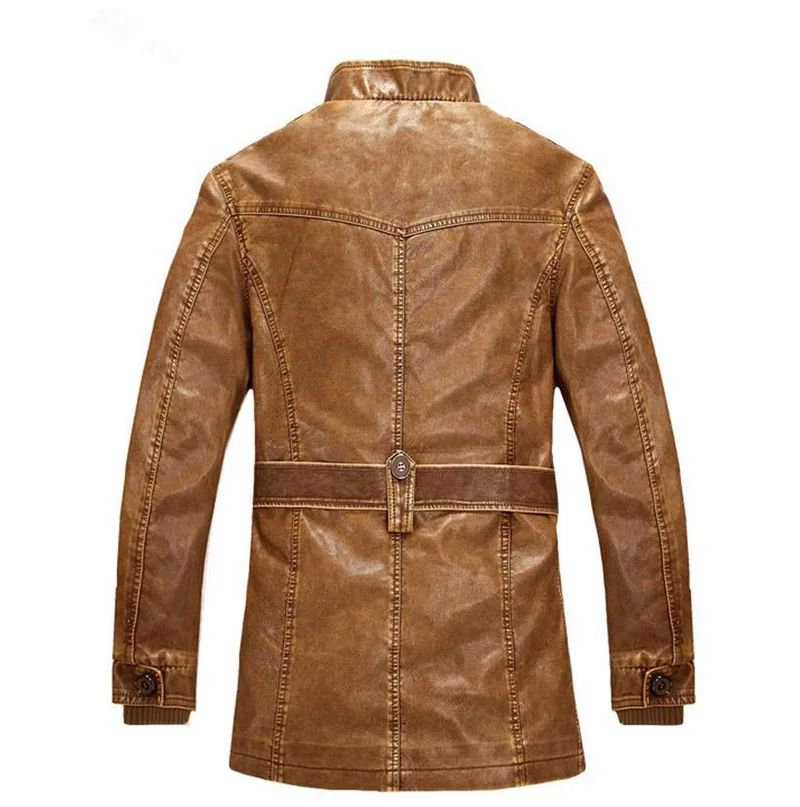 Мужская куртка из искусственной кожи теплая в стиле ретро с бархатом