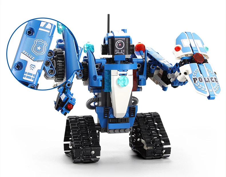 Technic 2,4 Ghz rc трансформация гусеничный полицейский робот строительный блок со звуковым кирпичом полицейский автомобиль радиоуправляемые игрушки