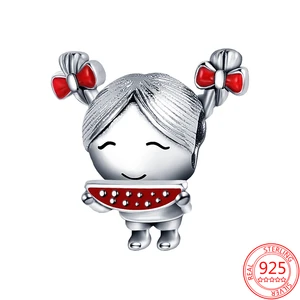 New 925 Sterling Silver Gift Charm Little Girl with Double Ponytails Fit Original Pandora Bracelet Charms Bead for Women Jewelry