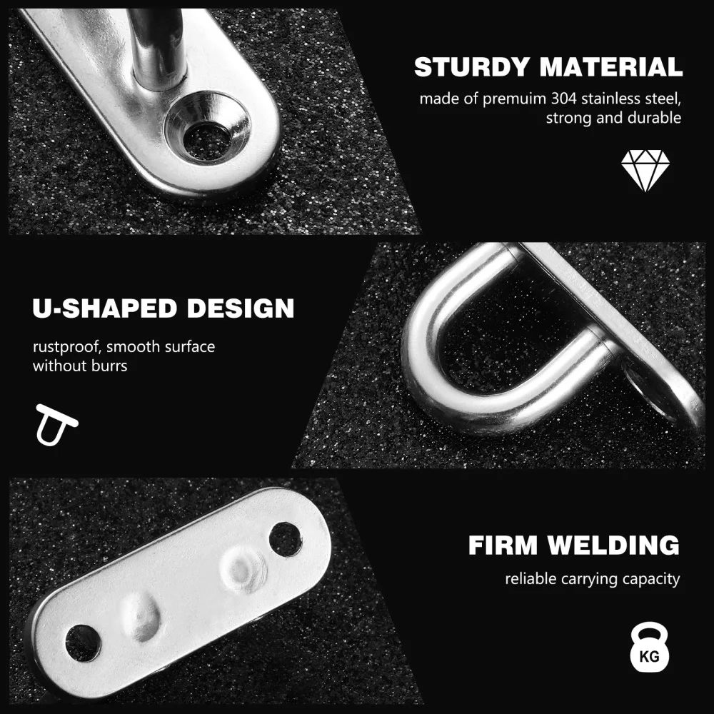 

OUNONA 4 Pcs Stainless Steel U-shaped Hook Eye Plate Oblong Pad Hanger Screws Mount Hooks