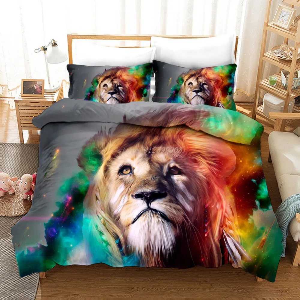 

Luxury Baroque Modern Art 3D Golden Lion Bedding Animal Bed Linen Set Duvet Cover Set 2/3 PCS Single Double Microfiber Bed Cover