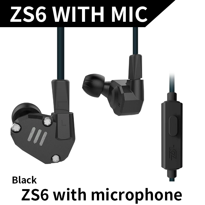 Black mic CCA KZ ZS6 наушники Headet HIFI монитор DJ бег спортивные наушники гарнитура Bluetooth кабель набор наушников - Цвет: Black mic