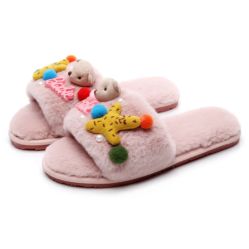 

Женские меховые домашние тапки, повседневные Нескользящие Шлепанцы из хлопка, подходят ко всему, сланцы в Корейском стиле, зима 2020