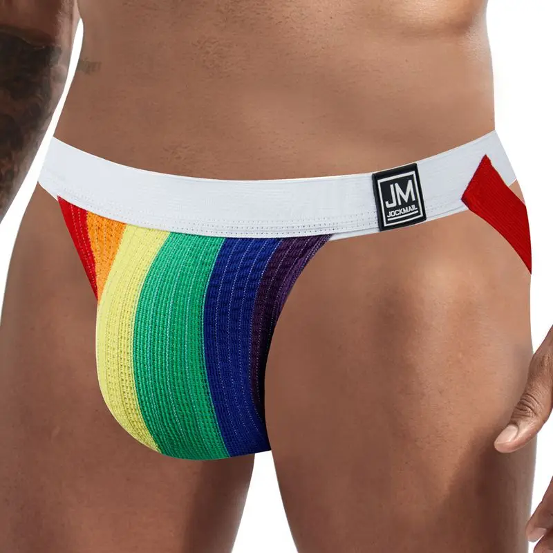 

Underwear Men Jockstrap Sexy Lingerie Thongs Tanga Panties Gym Strap Brief,Sissy Gay Underpants Rainbow White Mesh