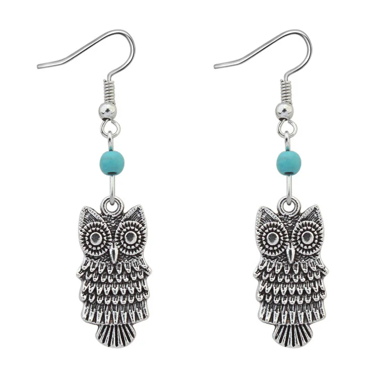 

Fashion cute owl earrings vintage alloy natural stone animal earrings women accessories gifts