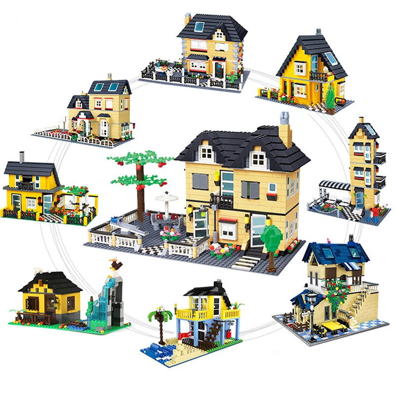 House Villa Architecture Cottage Model Building Blocks bricks Friends for girl Beach Hut Modular Home Village creative city shop | Игрушки и
