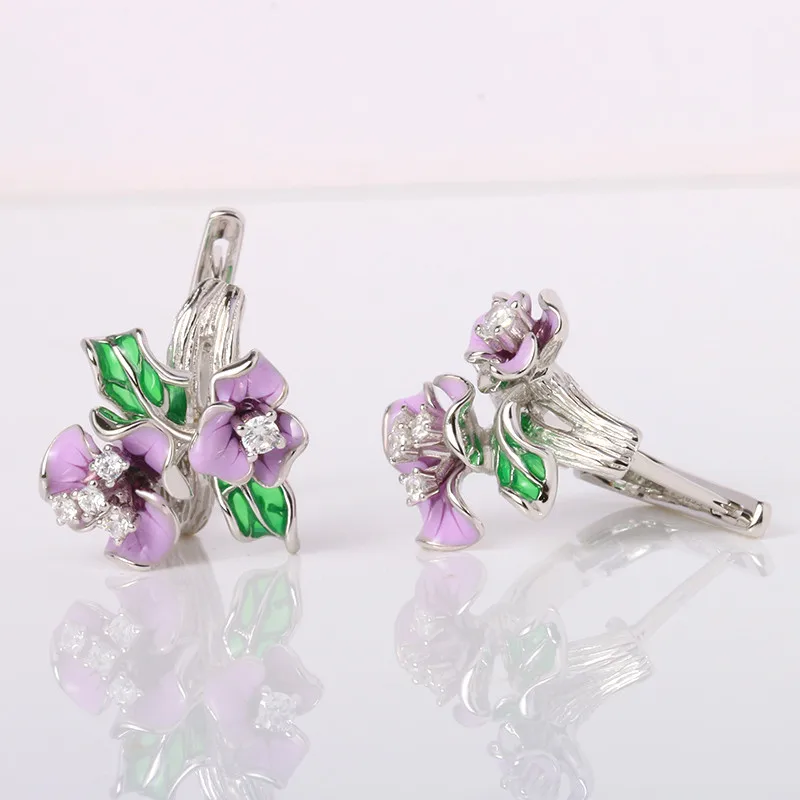 100% 925 пробы серебряные модные эмалированные Клипсы Серьги для женщин цветок