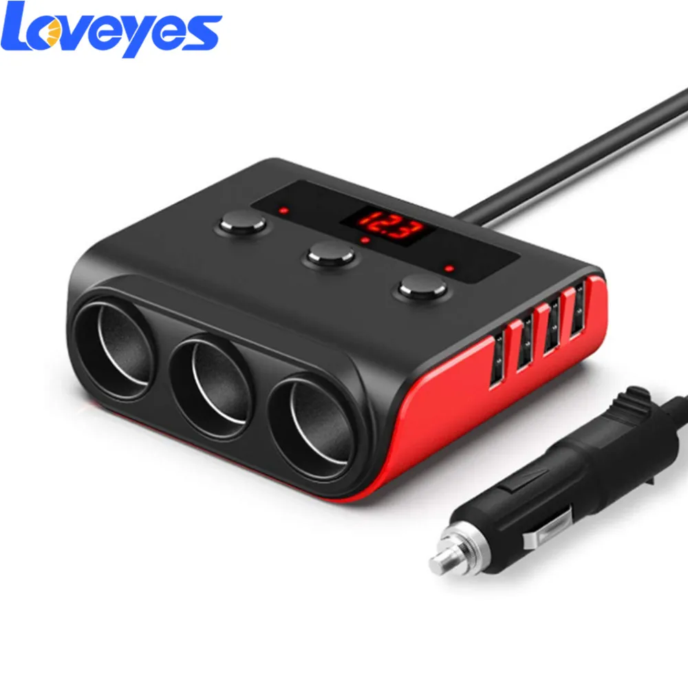 Автомобильное зарядное устройство с 4 USB портами прикуриватель цифровой дисплей