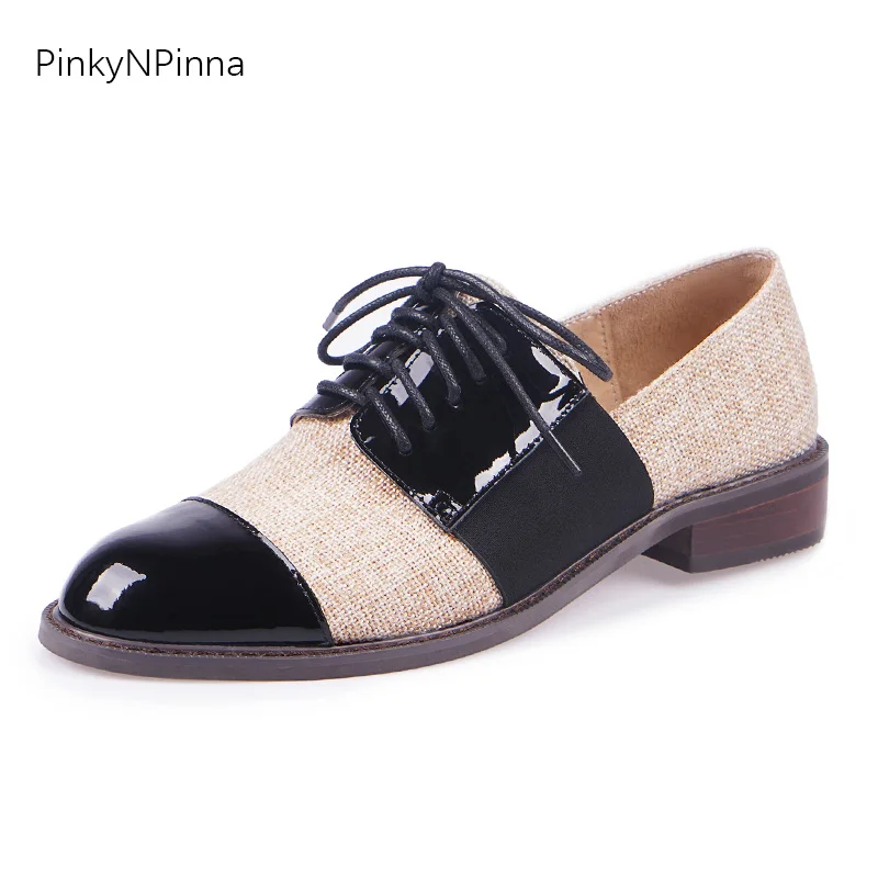 

2020 spring women fashion designer genuine leather Oxford hemp low heels casual shoes commuter office plus size sheepskin lining