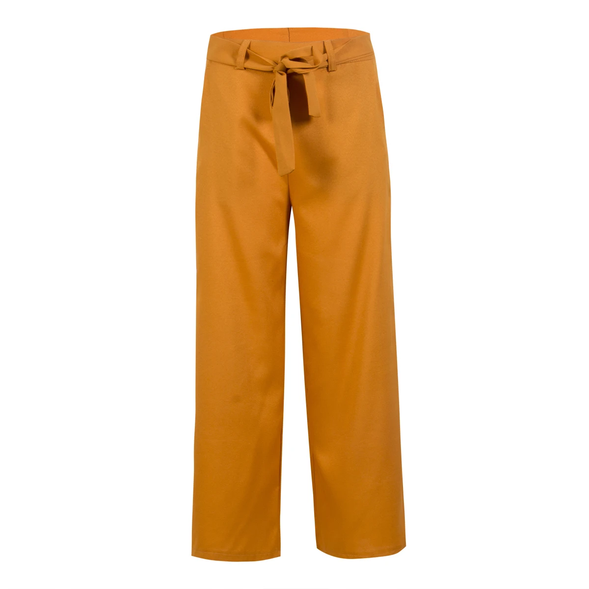 

2020 Women Orange Wide Leg Chiffon Pants High Waist Tie Waist Trousers Palazzo OL Pants Long Culottes Pants Long Trousers
