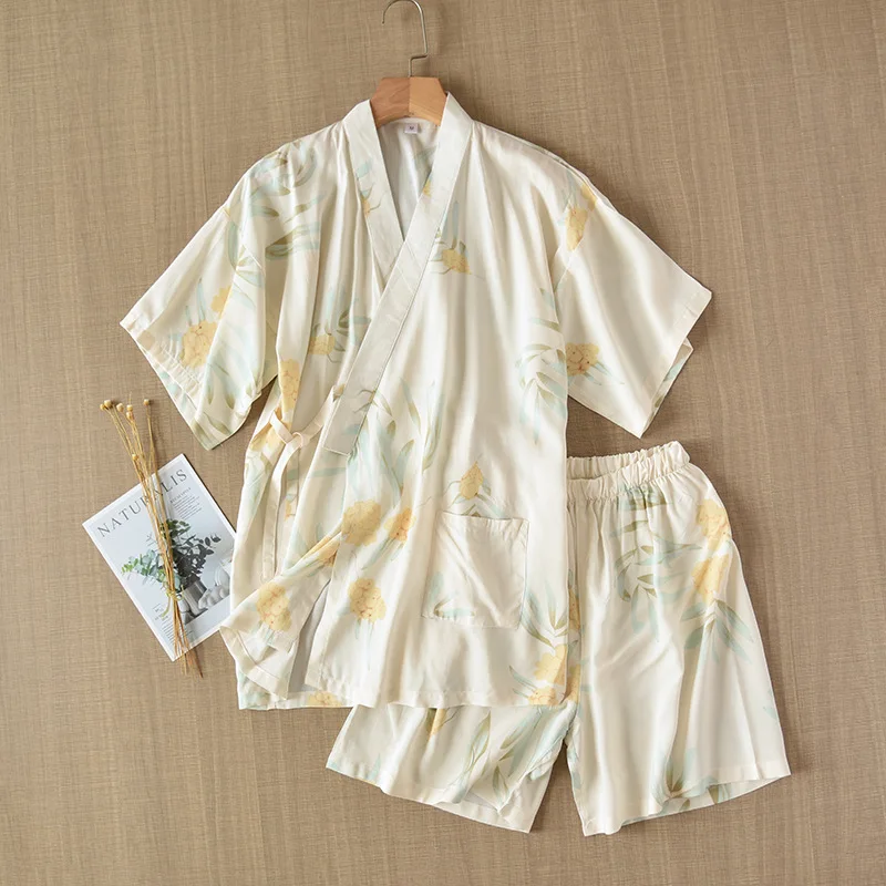 Кимоно в японском стиле шорты с коротким рукавом летняя женская пижама хлопковый
