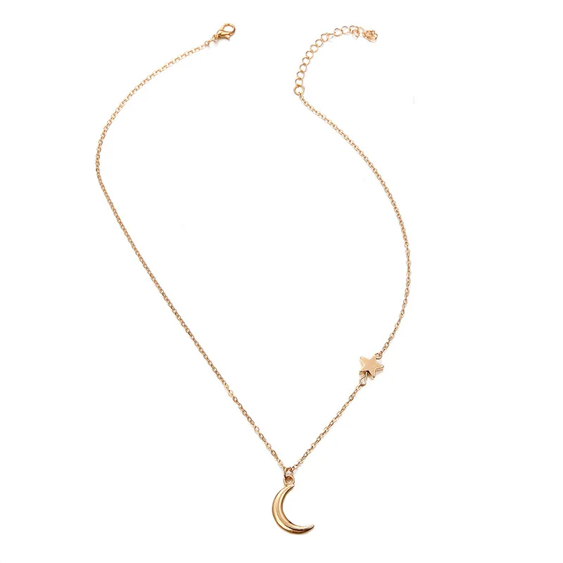

Vintage Multilayer Crystal Pendant Necklace Women Gold Color Beads Moon Star Horn Crescent Choker Necklaces Jewelry New