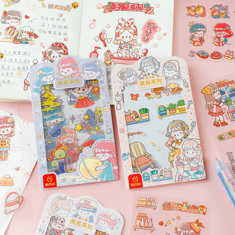 

4pcs/pack Kawaii Girl Stationery Diary Stickers Cute Cartoon Sticker Scrapbook Handbook Decoration DIY Lable