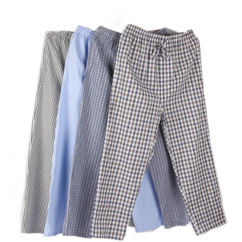 Spring Summer Men 100% Cotton Sleep Bottoms Male plus size night trousers sleepwear pyjama Casual Loose Plaid pajama pants | Мужская