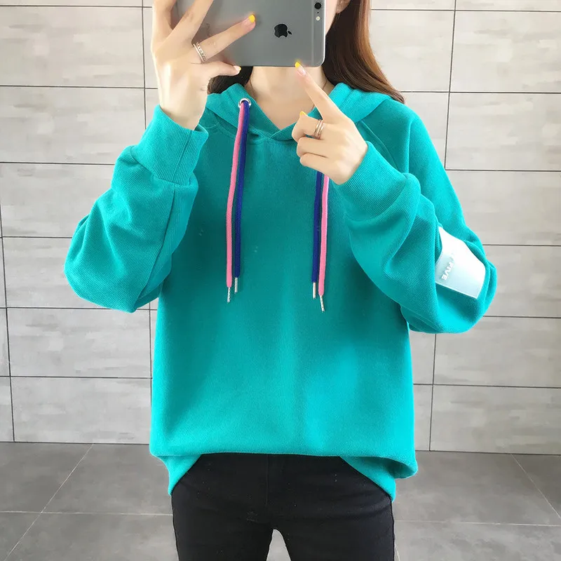 

2021 New Spring Solid Color Leisure Fashion Female Pullovers High Quality Ladies Sweatshirt Tops Loose Women Hoodies