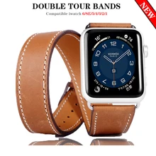 Strap for Apple watch band 44mm/40mm iWatch 42/38mm Genuine Double Tour Leather watchband bracelet applewatch serie 5 4 3 SE 6