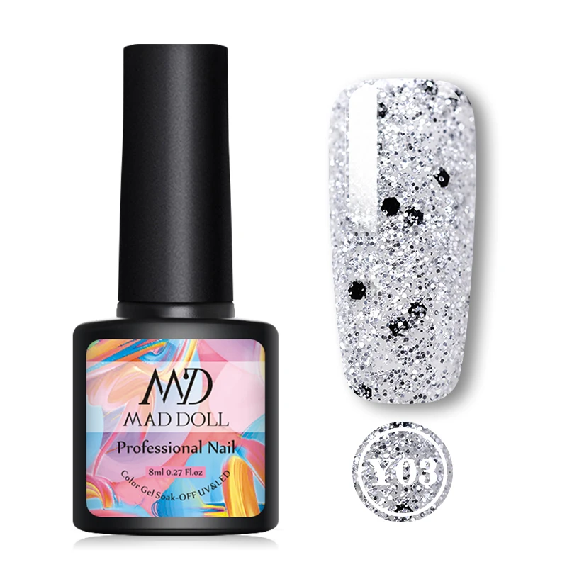 Y03 MAD DOLL, 8 мл, блестящий гель, матовый лак для ногтей, розовое золото, блестящий лак, замочить от УФ-ногтей, Гель-лак - Цвет: Y03