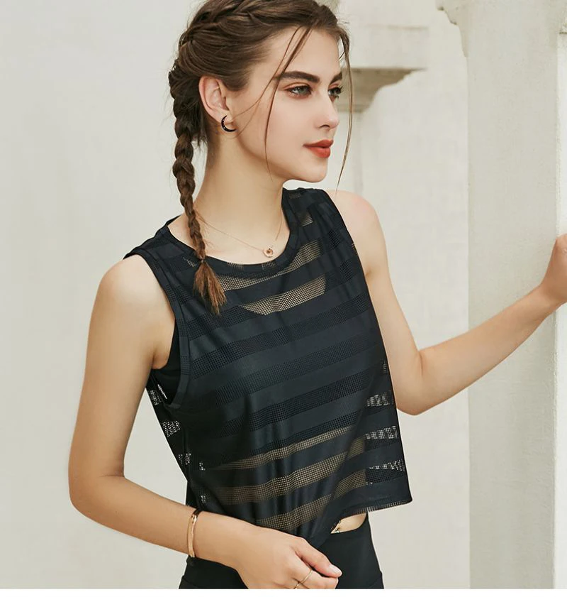 

Summer new stripe gauze yoga vest breathable yoga smock women