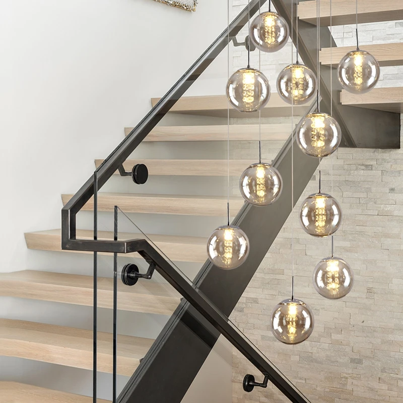 

XL 1-5M glass ball Pendant lights for Staircase black ball lamp spiral pendant lamp G4 stair led lustre hotel stairwell lamparas