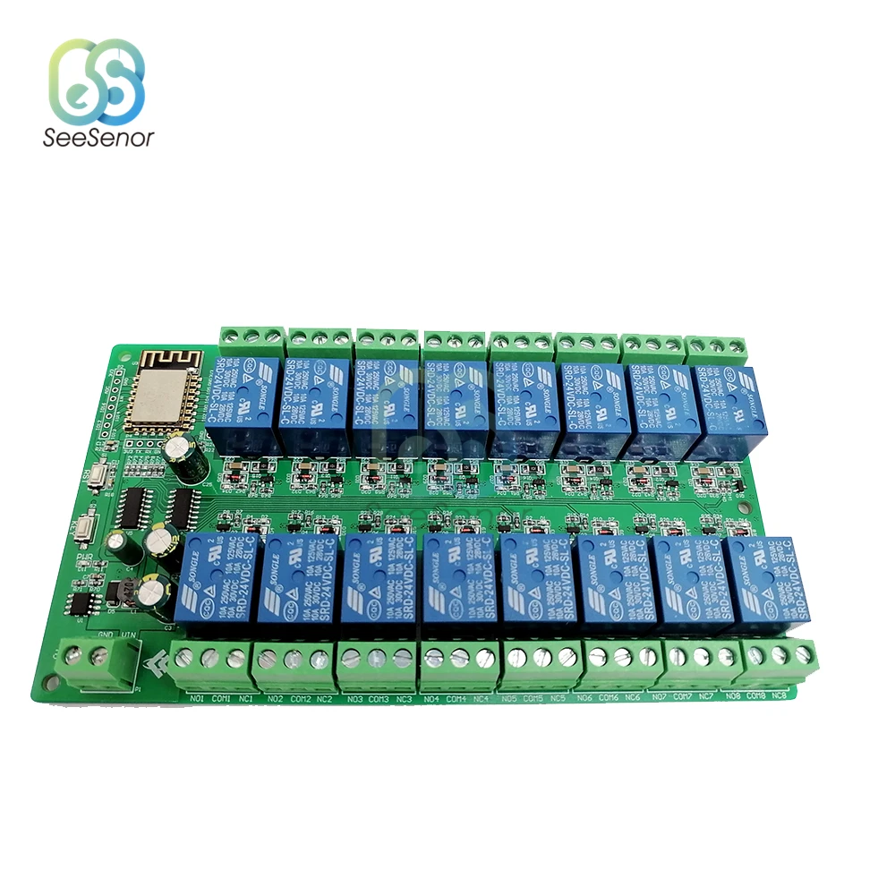 Беспроводной WIFI релейный модуль ESP8266 16 каналов планшетовая плата Wi-Fi 5 В 12 24