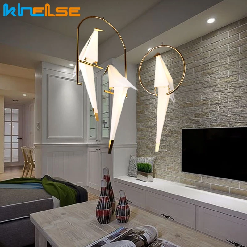 Современный светодиодный подвесной светильник в виде птицы металлический