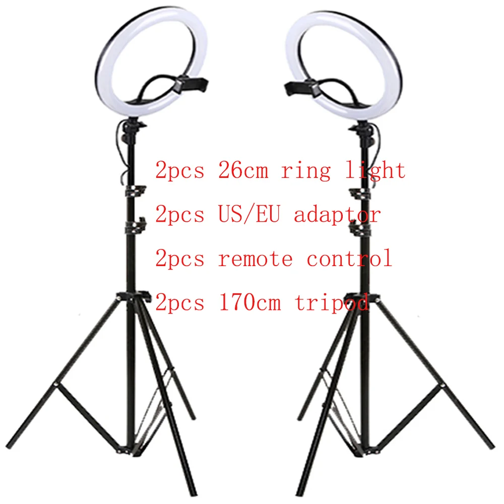 

2kits 10inch 26cm Selfie Phone Ring Light Photo Studio Tripod Remote Control EU US Adaptor for Smartphone Studio VK