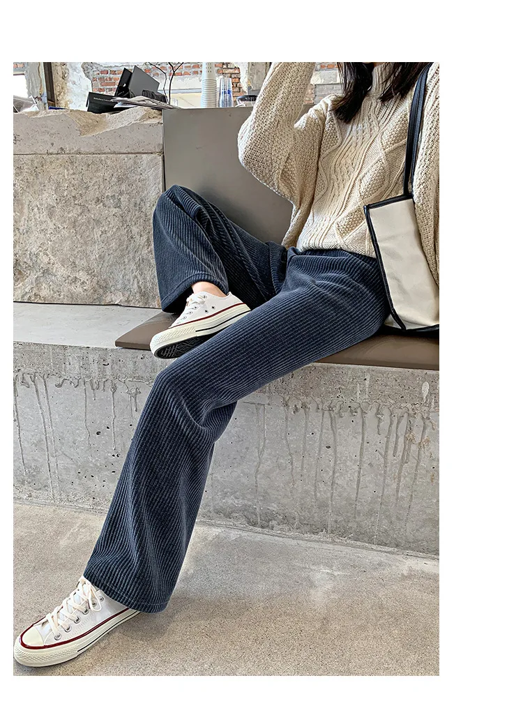 

Women Corduroy Pants High Waist Wide Leg Pant female trousers autumn winter lady elastic band Loose Harem straight culottes