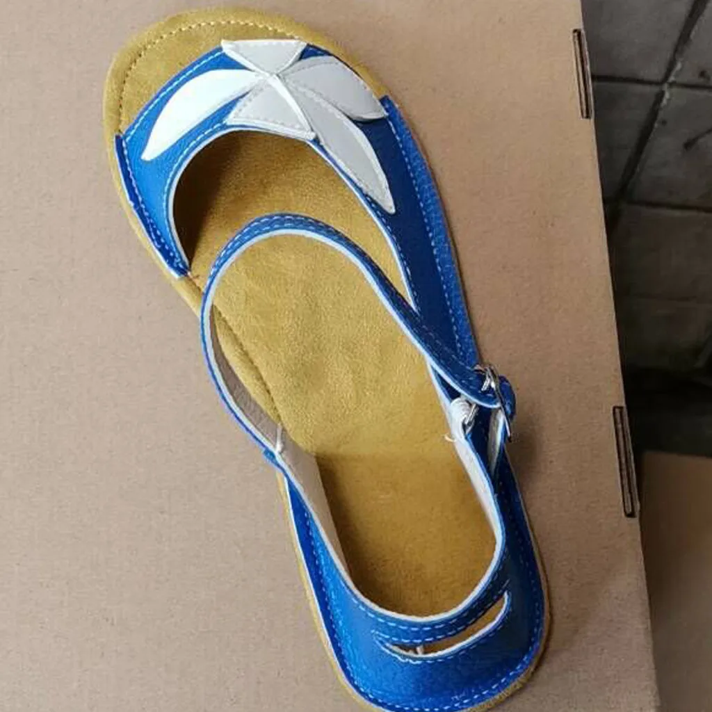 Женские босоножки с цветочным принтом Летняя обувь из спилка Открытые сандалии