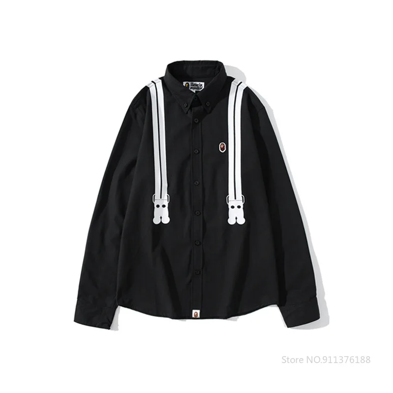

Shirts Long Sleeve Autumn Bape Shark Men's Printed Letter Embroidered Thin Fashion Harajuku Korean Clothing